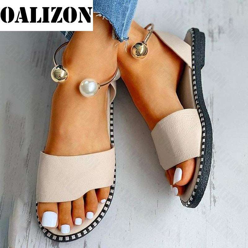 2022 New Summer Women Beaded Pearly Sandals Slippers Shoes for Ladies