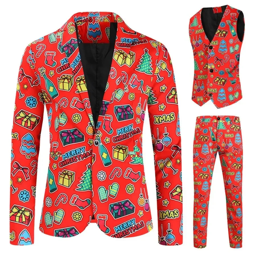 Men's Christmas Day 3-Piece Suit – Blazer, Vest &amp; Pants