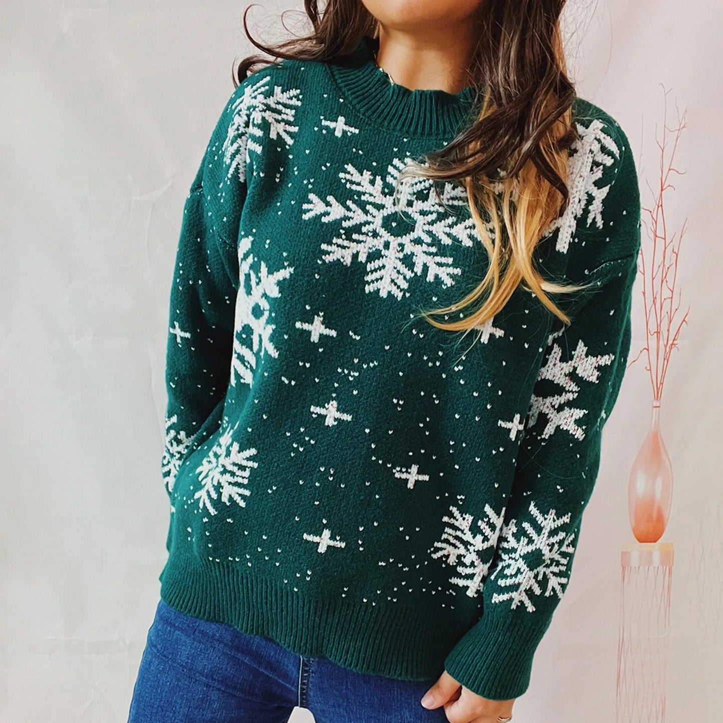 Christmas Women's Snowflake Print Warm, Loose & Thicken Jumper