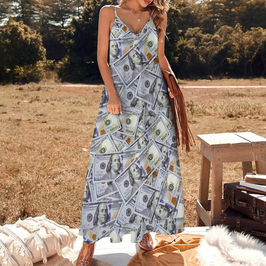 One Hundred Dollar Bills Pattern Sleeveless Women's Summer dress