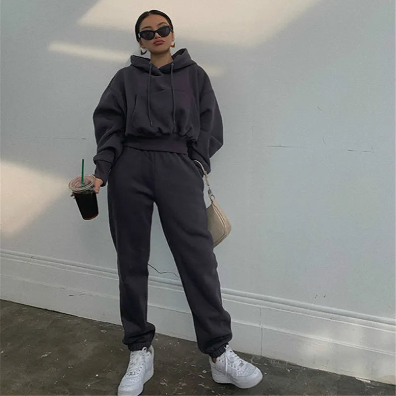 Hoodies Sweatshirts Suit Warm Casual Loose Long Sleeve Pullovers Sport Winter Pants Top  for Women