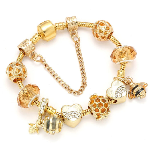 Luxury Crystal Bees Gold Color  Fine Charm Bracelet  for Girls and Women