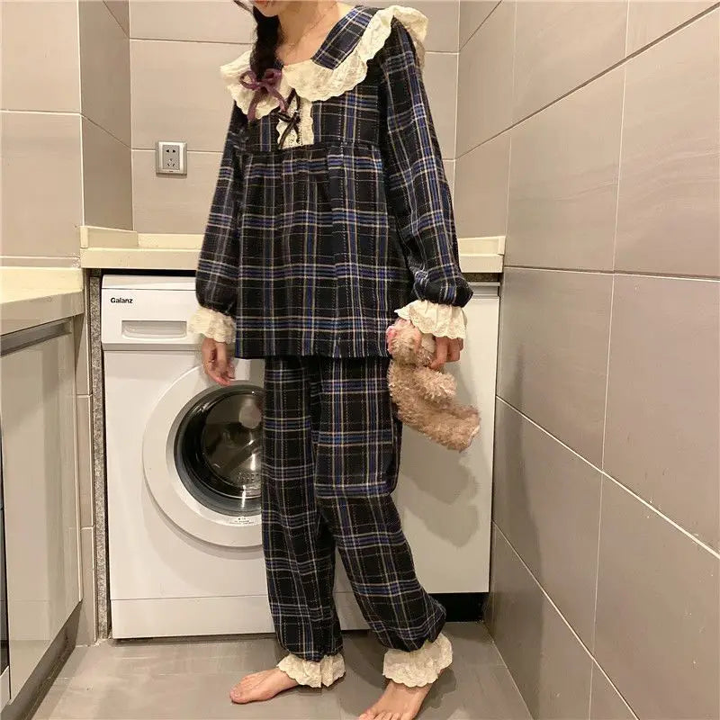 Lace Women Pyjama Sets Sleepwear 2 Pieces Pants Sets Full Sleeve  Night Wears Suit