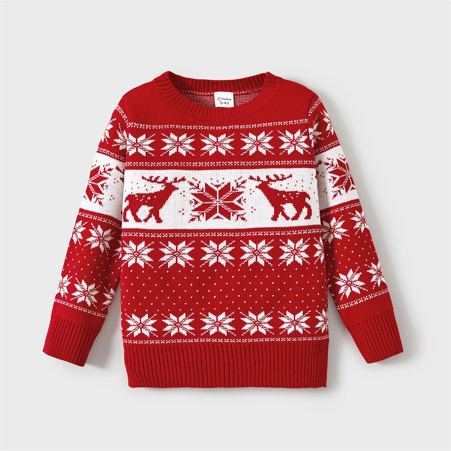 Christmas Sweater Family Matching Deer and Snowflake Graphic Long-sleeve Knitted Sweater