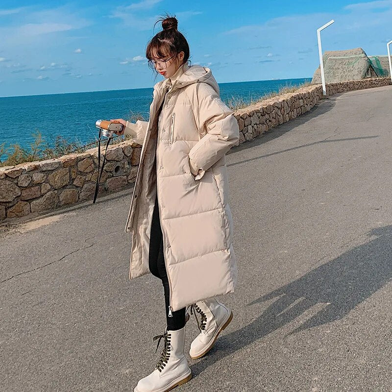 Winter New Cotton Parkas Casual Puffer Long Thicken Fashion Loose Oversized  Women Jacket