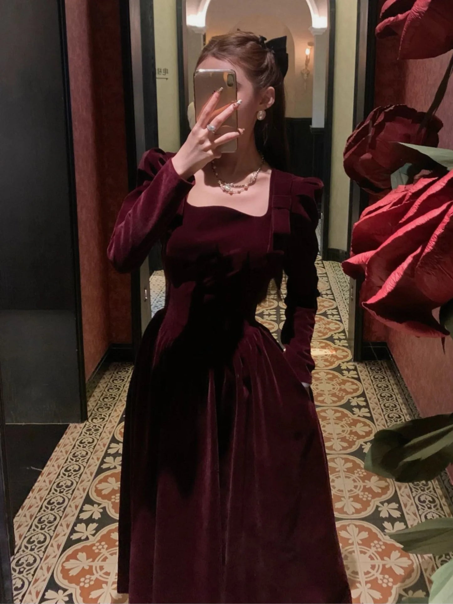 French Vintage Red Velvet Dress – DMI Store