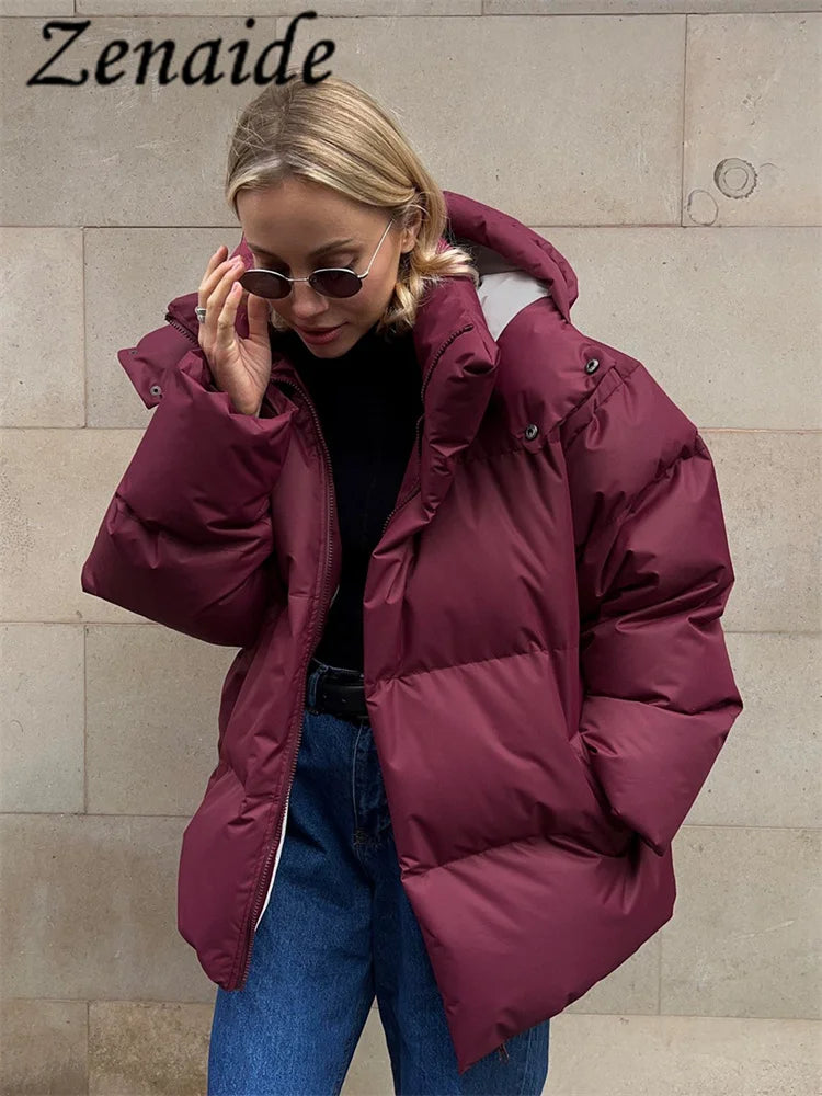 Hooded Thick Quilted Winter Jacket  Loose Parkas Coat Vintage  Warm Cotton Puffer Jackets for Women