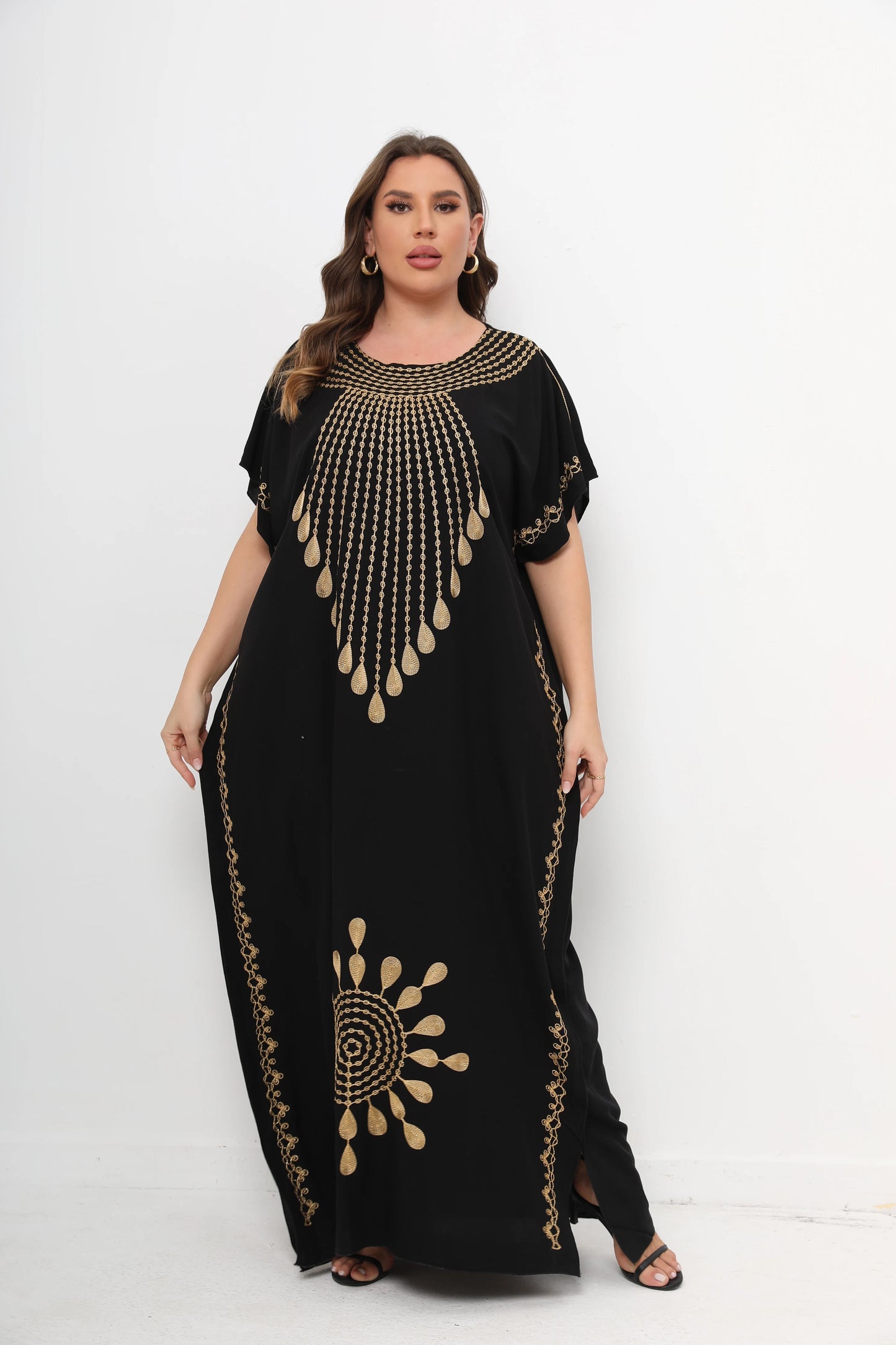 Muslim Abayas For Women Dashiki 100% Cotton Short Sleeve Maxi Loose  Elegant Dresses