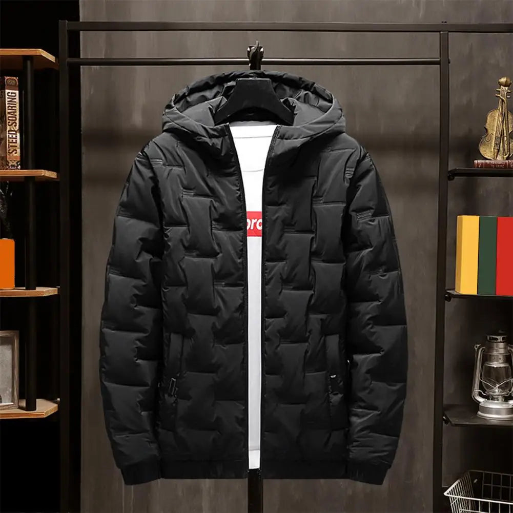 Warm Jacket Winter Men's Hooded Down Jacket Thick Warm Stylish Coat for Casual Comfort in Solid Colors