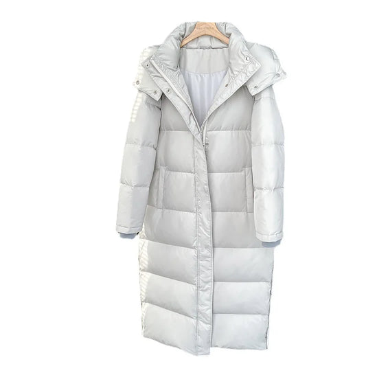 High-Quality White Duck Down Hoodie Long Overcoat  Fashion Super Thicken Warm Jacket for Women