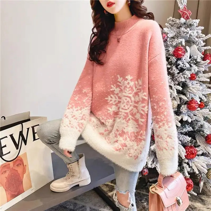 Women's Christmas-Themed Long Sweater – Winter Collection