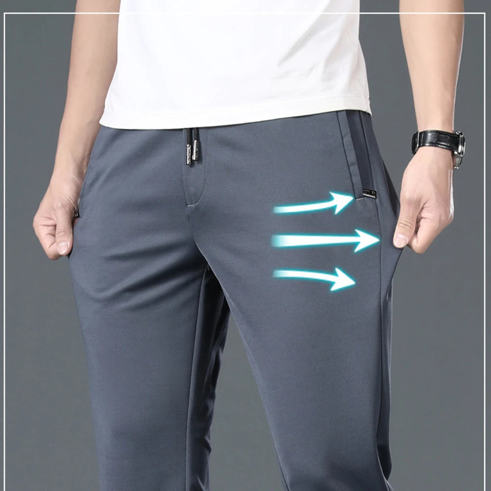 Elastic Waist Business Pants Loose Straight Stretch Running Sports Pants for men