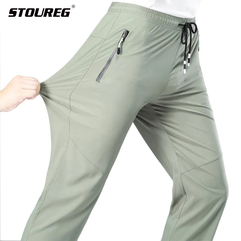 Summer Men's High Elastic Running Pants, Breathable Drawstring sports pants