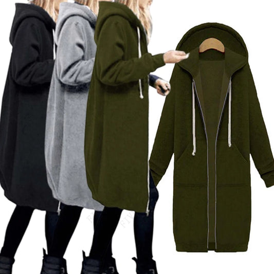 Autumn Winter Casual Women Long Hoodies Sweatshirt jackets with Pockets