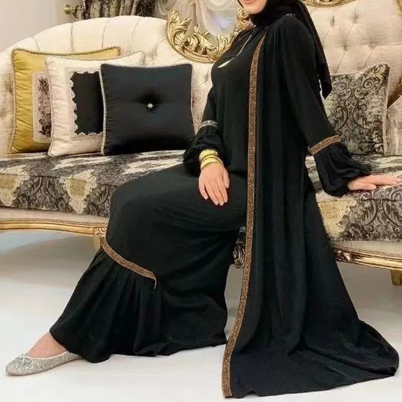 Muslim dress solid color abayas for women bead piece outside matching suit fashion formal dresses