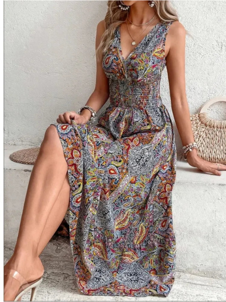 Women's Summer Boho Dress Fashion Sleeveless Print Dresses