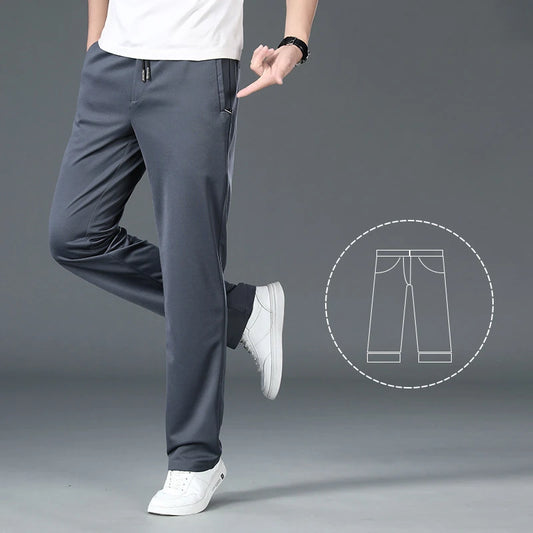 Elastic Waist Business Pants Loose Straight Stretch Running Sports Pants for men