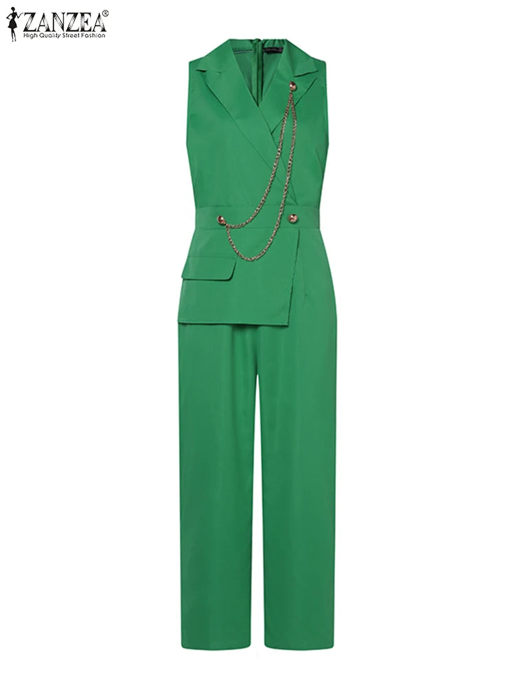 Women's Fashion Long Straight Pant Trousers Outfits Sleeveless Jumpsuit Summer Elegant Casual Playsuit