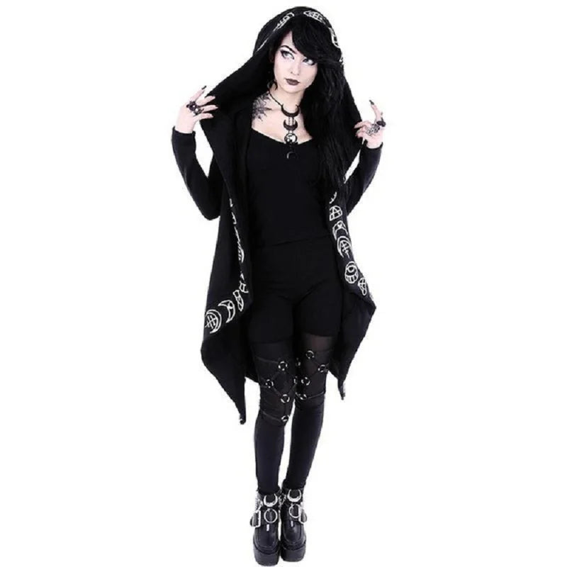 Fashion Trend Ladies Punk Moon Pattern Printed Long-sleeved Cardigan Sweater