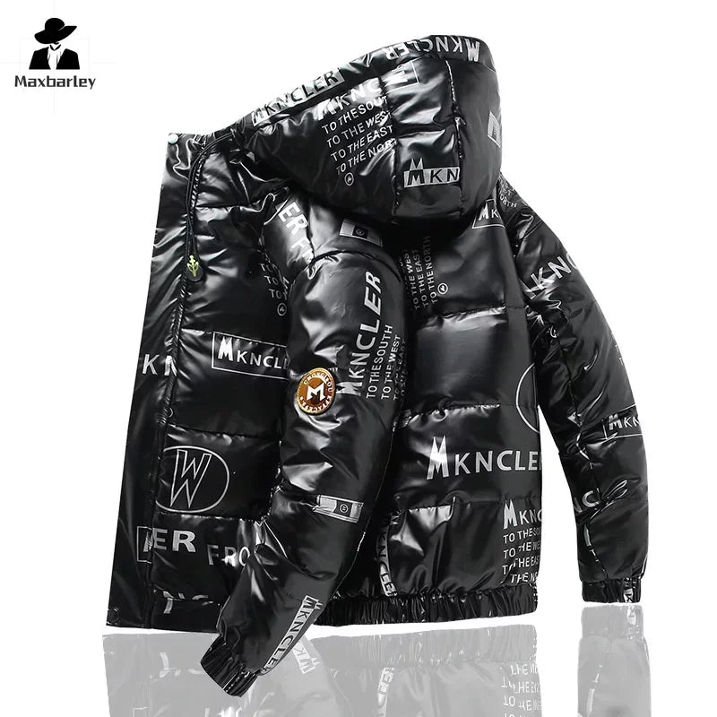 White Duck Down Jacket Men's Winter Fashion Casual Short Shiny Hooded Windbreaker  Coat for Men