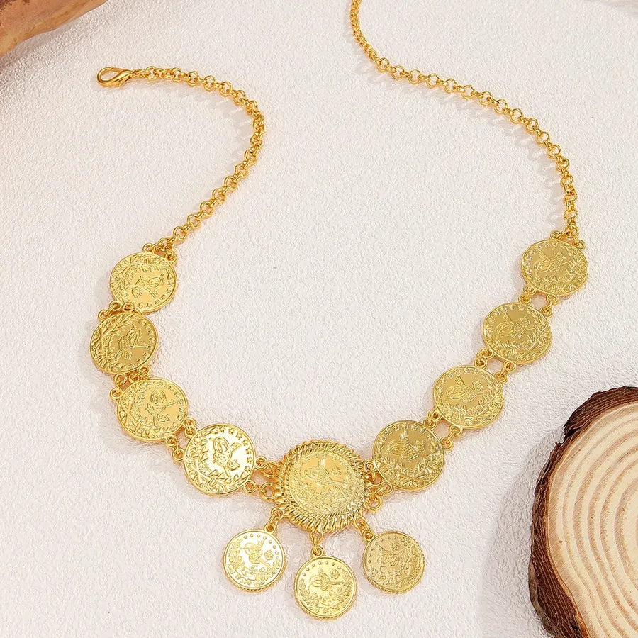 Gold Coin Tassel Hairband With Carved Flowers Middle East Arab Style Wedding Bride Photography Props Fashionable Headwear