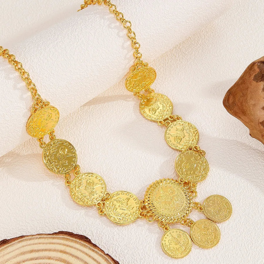 Gold Coin Tassel Hairband With Carved Flowers Middle East Arab Style Wedding Bride Photography Props Fashionable Headwear