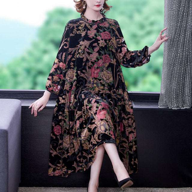 6XL Vintage Korean Gold Velvet Plus Size Dress Spring And Autumn 2021 DMI Store 6XL Vintage Korean Gold Velvet Plus Size Dress Spring And Autumn 2021 DMI Store