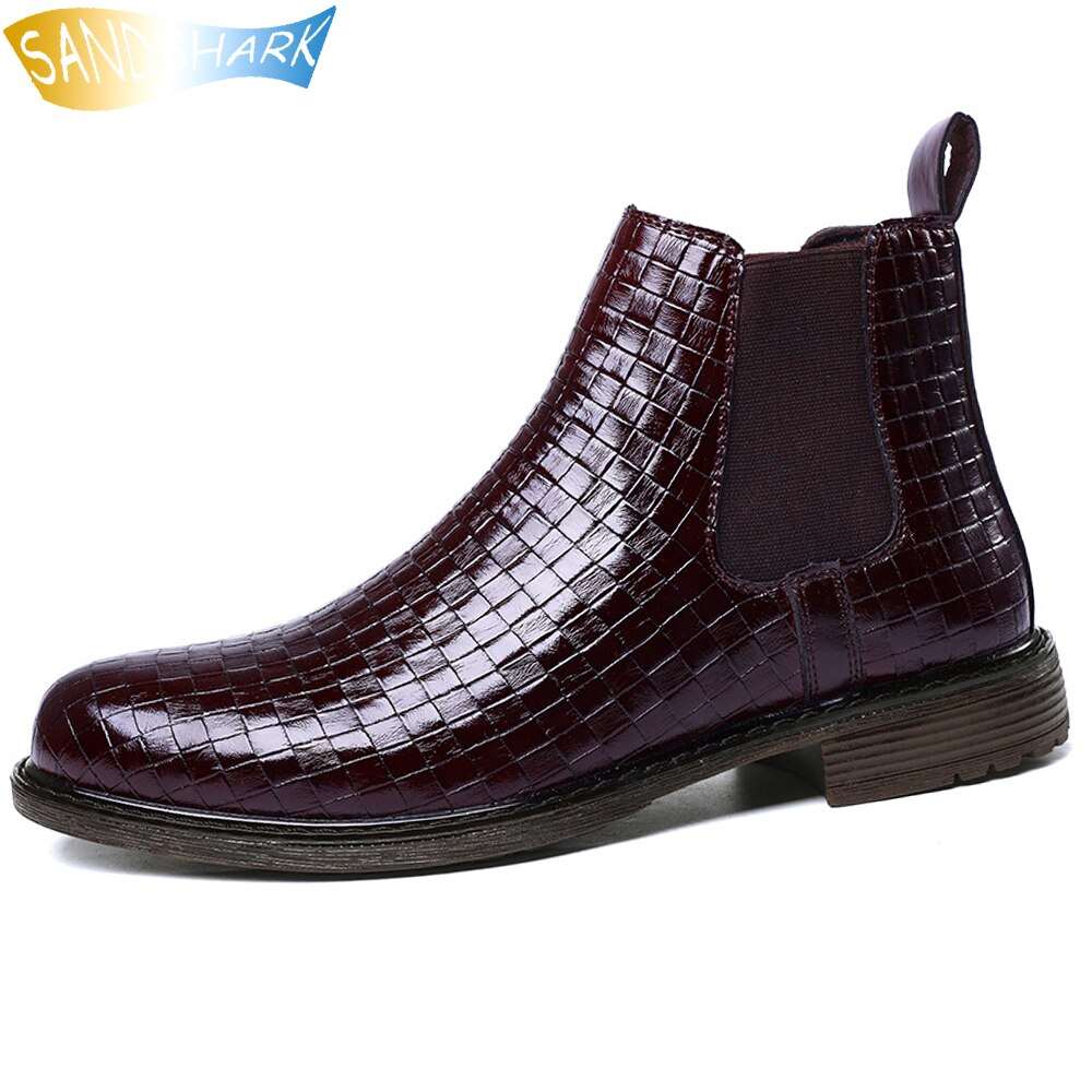 2022 New Fashion Low Cut Crocodile Pattern Leather Suit Boots Mens Slip-on Business Botas Male Solid Color Formal Dress Shoes