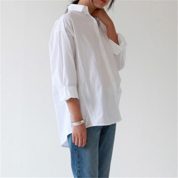 Korean Women's Cardigan Mid-Length Loose And Thin Women's Bottoming White Shirt