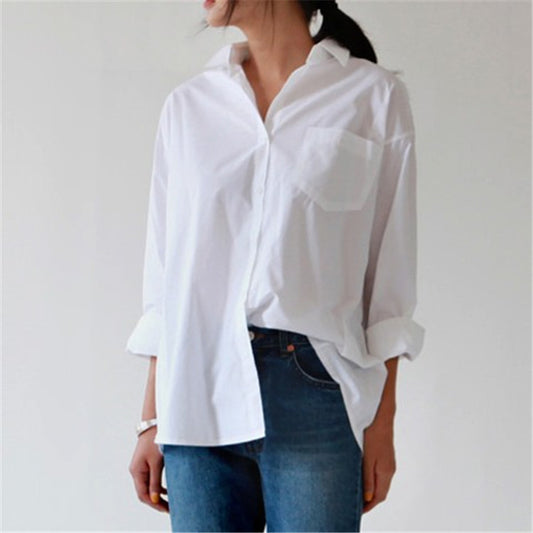Korean Women's Cardigan Mid-Length Loose And Thin Women's Bottoming White Shirt