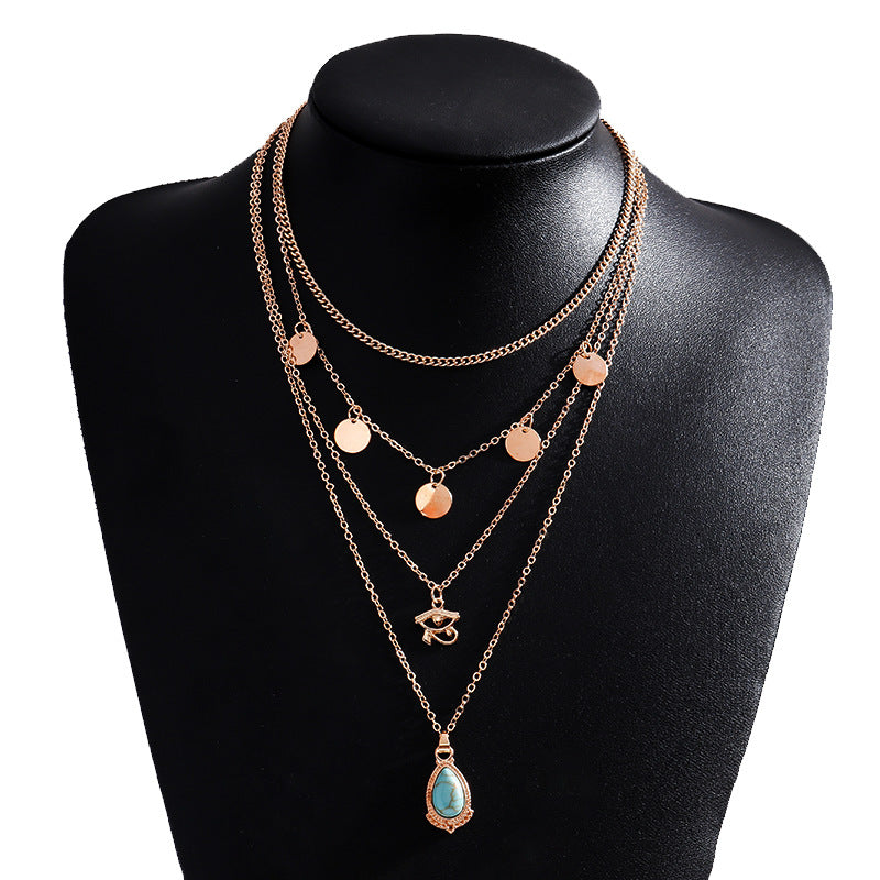 Women's Fashion Vintage Turquoise Drop Pendant Necklace