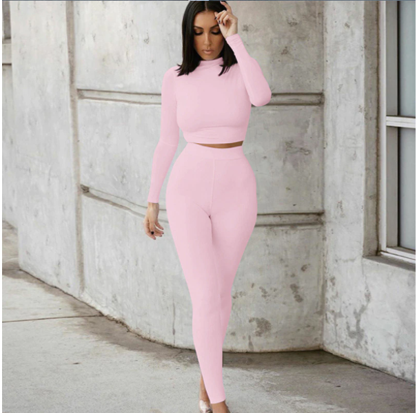 Two Piece Set Women Sport Fitness, Long Sleeve, Solid Crop Tops Leggings and Pants Set Bodycon Tracksuit