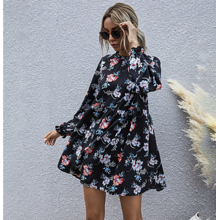 Casual Ladies Flower Print, Long Sleeve, Loose and  Fit Dresses, Fall Clothes For Women