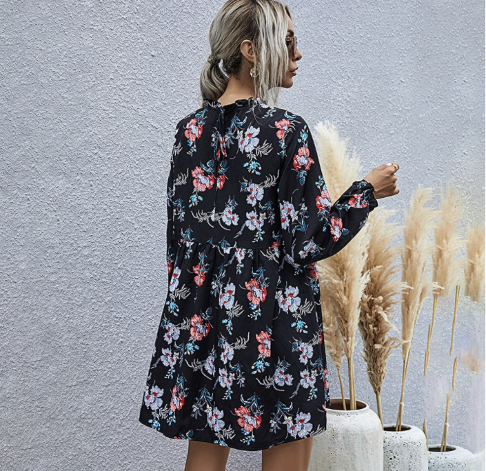 Casual Ladies Flower Print, Long Sleeve, Loose and  Fit Dresses, Fall Clothes For Women