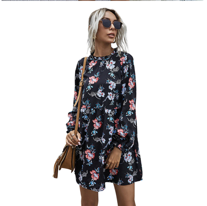 Casual Ladies Flower Print, Long Sleeve, Loose and  Fit Dresses, Fall Clothes For Women