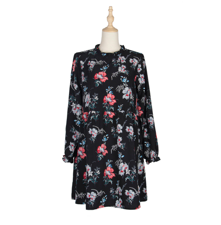 Casual Ladies Flower Print, Long Sleeve, Loose and  Fit Dresses, Fall Clothes For Women