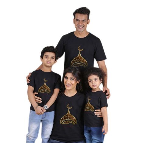 Ramadan Kareem Moon Mosque Cotton T-Shirt Muslim Festival Family Matching Outfits Dad Mom and Kids Eid Al Fitr Family T Shirt