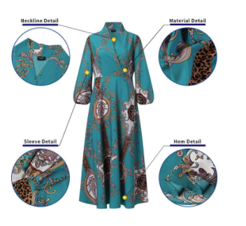 VONDA 2021 Women Long Dress, 3/4 Sleeve Vintage Printed Pleated Dress Bohemian Vestidos Casual Party Robe Beach Sundress