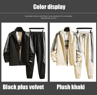 Spring, Autumn and Winter Plus Velvet Padded Jacket Men's Suit Jogger Sports Cardigan Outdoor Fitness Two-piece Men's Sportswear