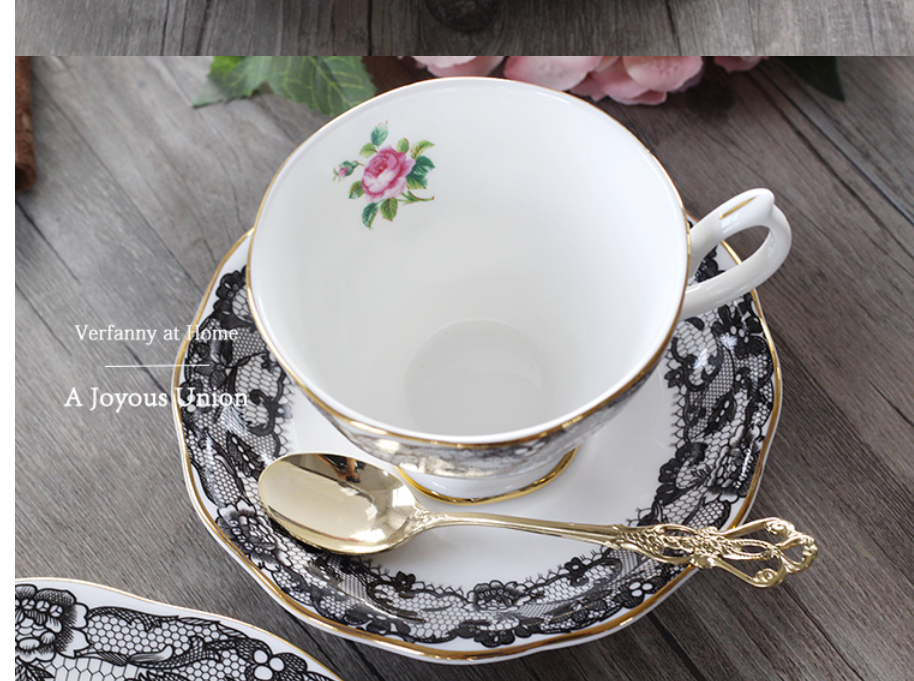 Black Spanish Lace High-grade Bone China Afternoon Tea Bones Porcelain Plate Dessert Plate Dish Ceramic Western Dish Free ship