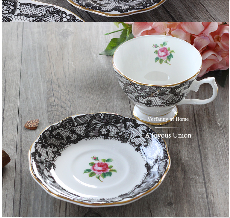 Black Spanish Lace High-grade Bone China Afternoon Tea Bones Porcelain Plate Dessert Plate Dish Ceramic Western Dish Free ship