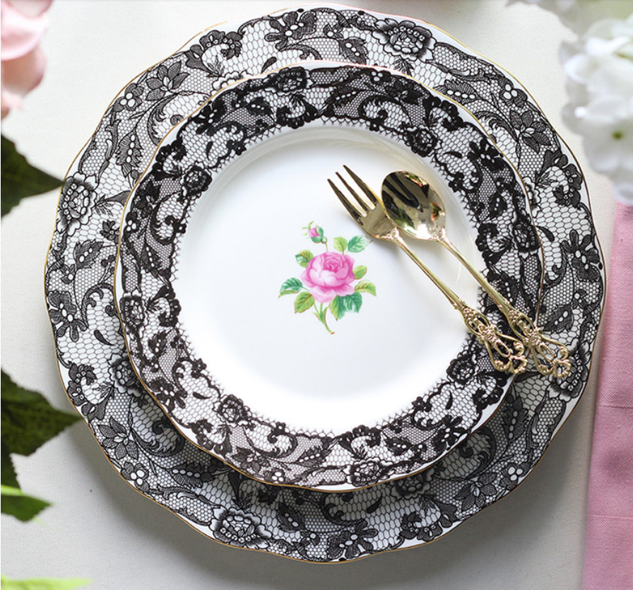 Black Spanish Lace High-grade Bone China Afternoon Tea Bones Porcelain Plate Dessert Plate Dish Ceramic Western Dish Free ship