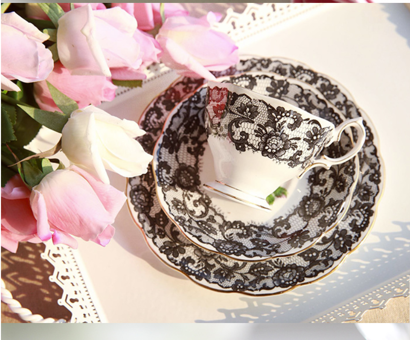 Black Spanish Lace High-grade Bone China Afternoon Tea Bones Porcelain Plate Dessert Plate Dish Ceramic Western Dish Free ship