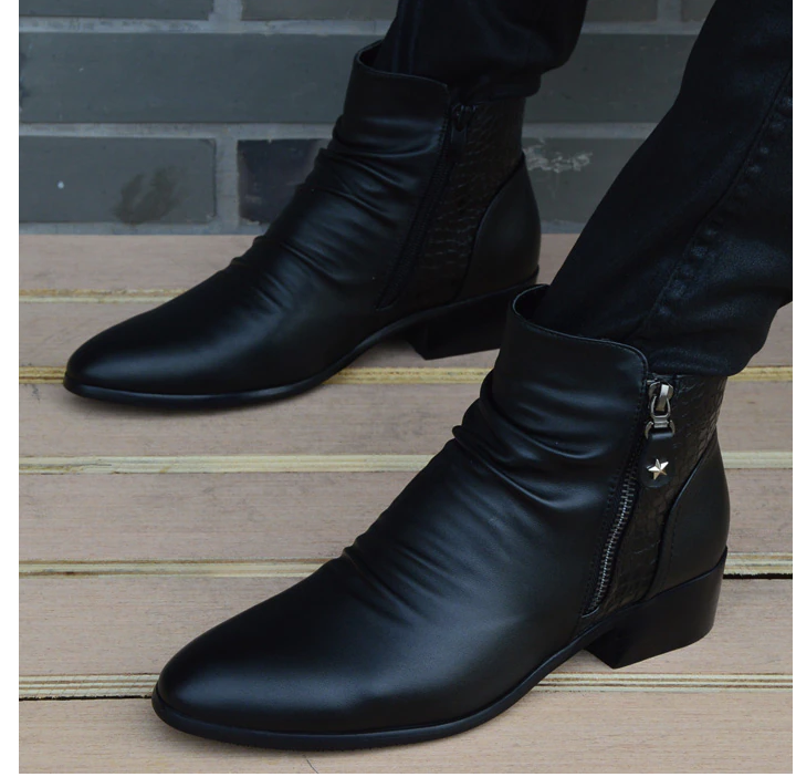 Fashion Ankle Boots Men High Top Zip Suit Shoes Black Dress Boots Autumn Shoes Men Leather Boots Zapatos man hombre