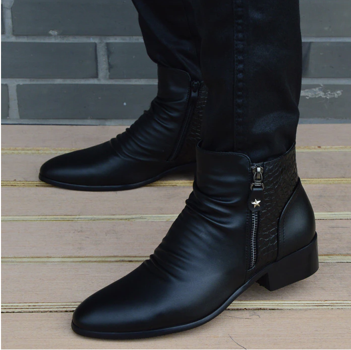 Fashion Ankle Boots Men High Top Zip Suit Shoes Black Dress Boots Autumn Shoes Men Leather Boots Zapatos man hombre