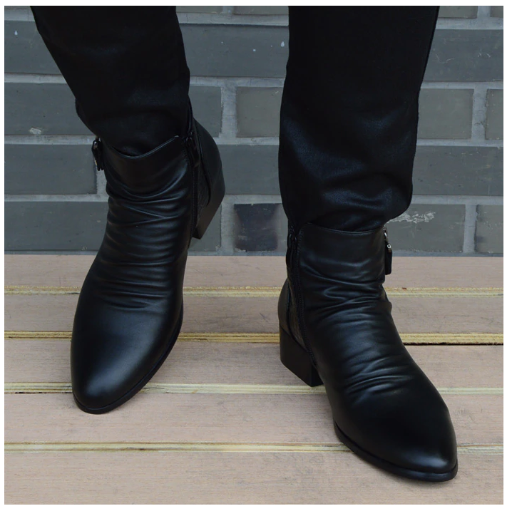 Fashion Ankle Boots Men High Top Zip Suit Shoes Black Dress Boots Autumn Shoes Men Leather Boots Zapatos man hombre