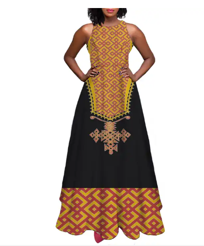 Vintage Country Design  Personalized Custom Floral Long Dresses Casual Ethiopian Dresses For Women