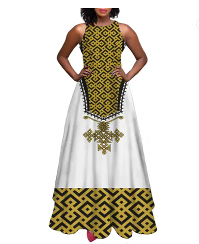 Vintage Country Design  Personalized Custom Floral Long Dresses Casual Ethiopian Dresses For Women