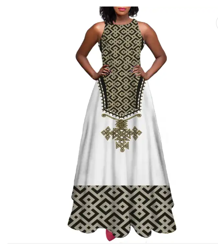 Vintage Country Design  Personalized Custom Floral Long Dresses Casual Ethiopian Dresses For Women