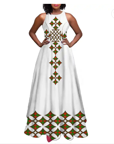 Vintage Country Design  Personalized Custom Floral Long Dresses Casual Ethiopian Dresses For Women